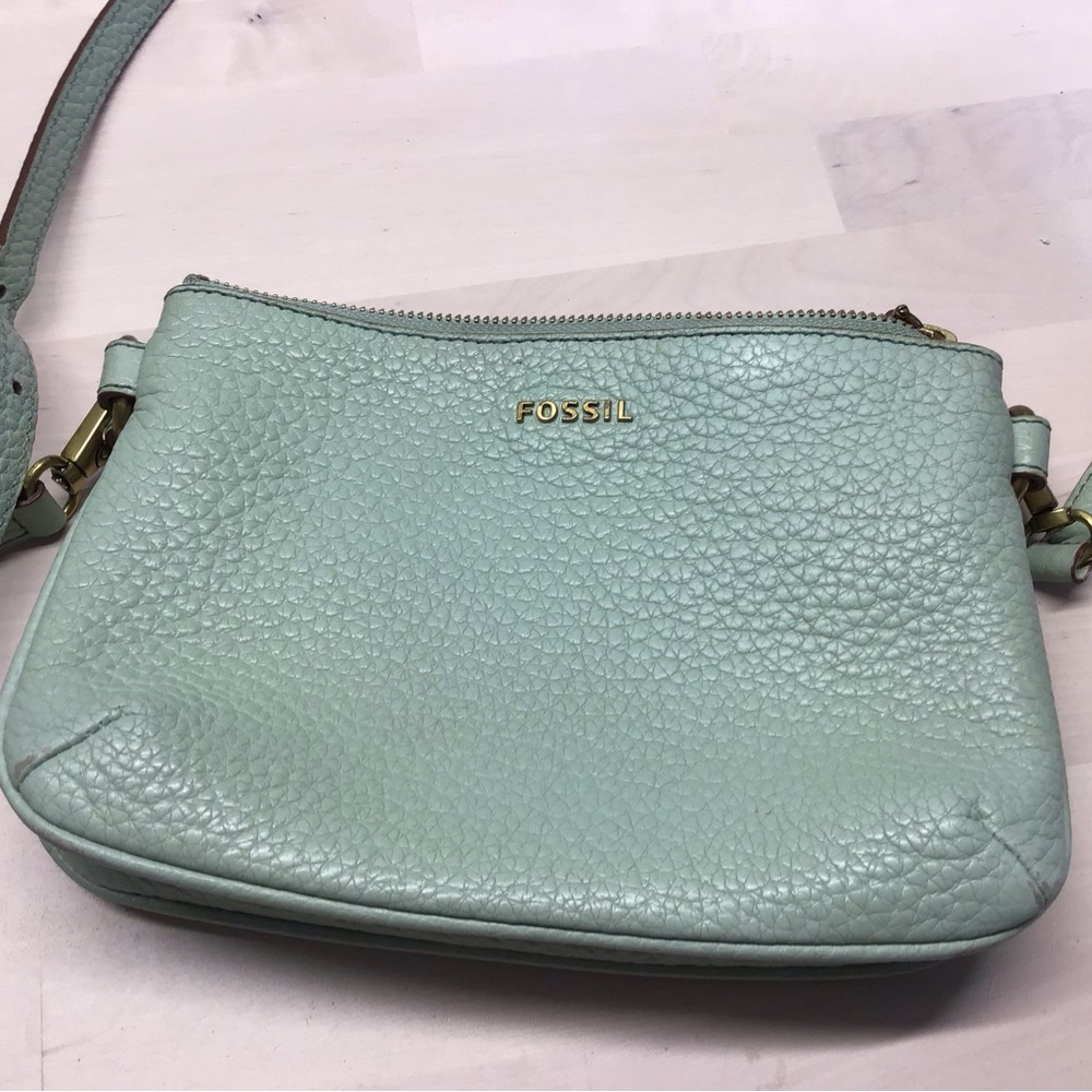 Fossil Memoir Cross Body Mint Green Leather Pebbled Leather 3 Compartment Bag